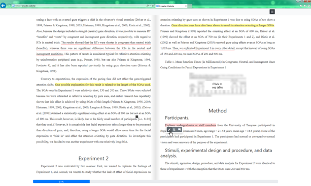 A screenshot of the academic e-reading platform used in the study